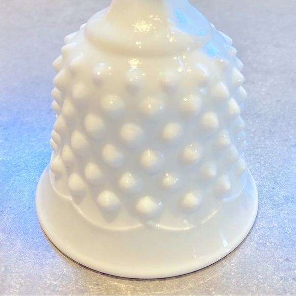 Vintage Fenton Pointed Hobnail White Milk Pressed Glass Handled Bell - Picture 2 of 6